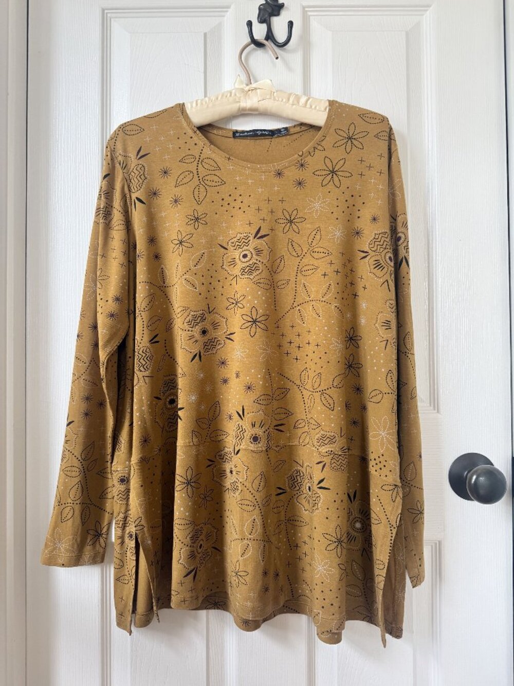 Gudrun Sjoden Tunic Top, Gold with Design, Size L